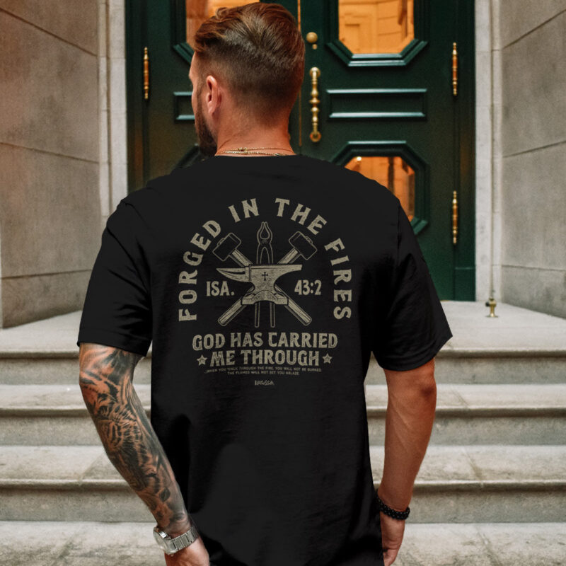 "Hutaco Christian Forged in Fire T-Shirt – Strength & Faith Collection" - Image 3